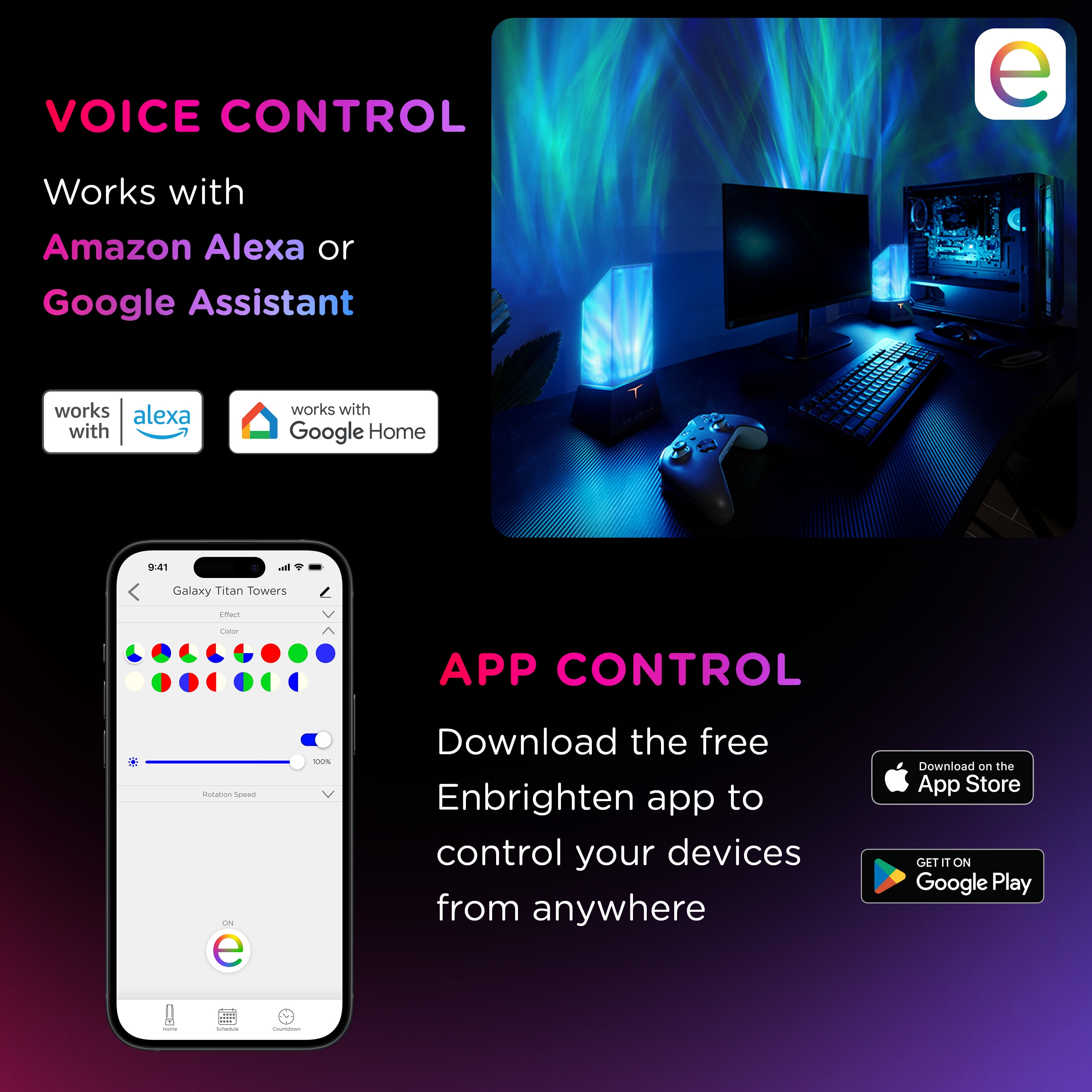 Enbrighten Vibe Smart Galaxy Projector LED Night Light, RGBW Color