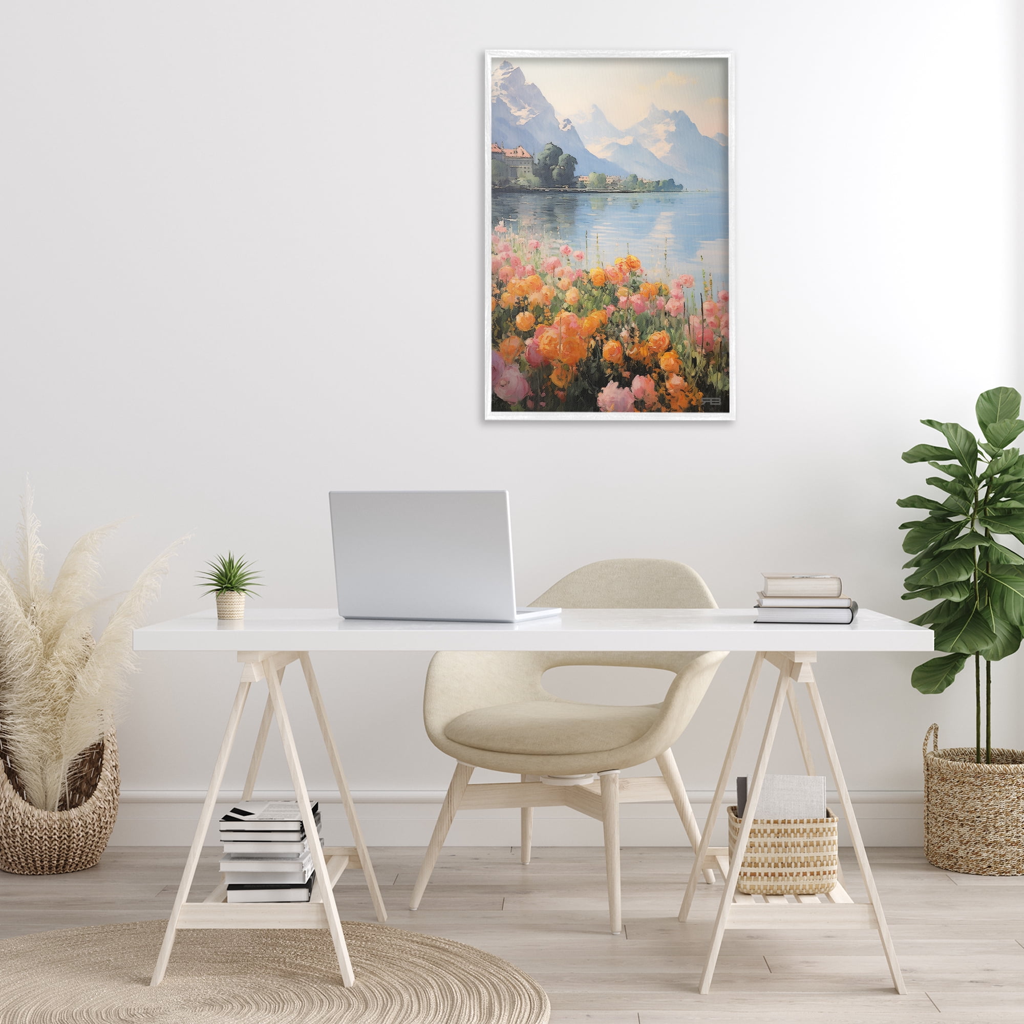 Stupell Industries Mountain Meadow Outskirts Landscape Painting White Framed Art Print Wall Art, 20 x 30
