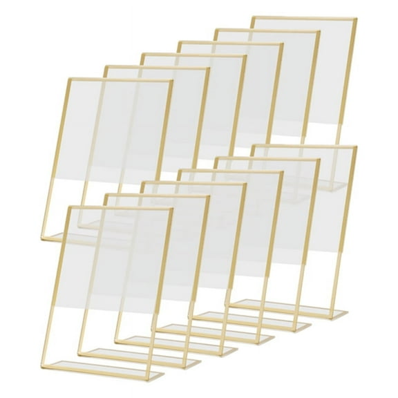 12PCS Gold Frame Acrylic Sign Holder Wedding Table Number Holder Slanted Menu Doublk5737