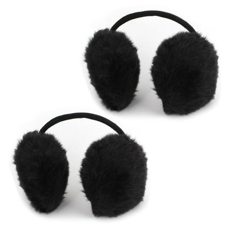 Unique Bargains Winter Warm Plush Thickening Warmers Ear Protective Cover Earmuffs Black 2pcs
