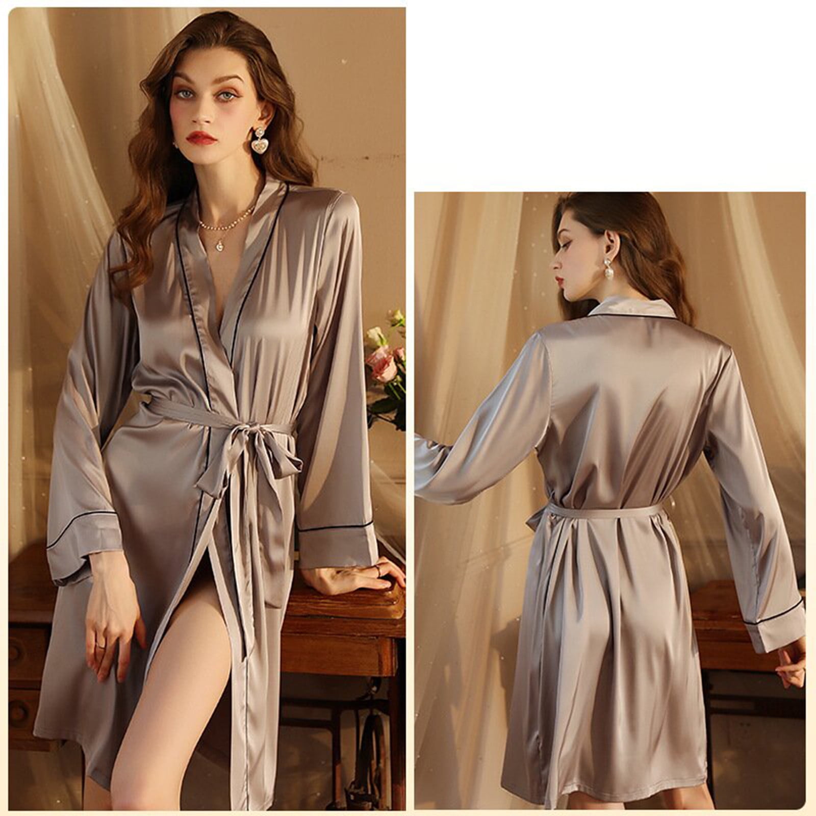 Aueoe Bath Robes Female Sleep Shirts For Women Women's Clothing Spring And  Summer Silk Like Pajamas Sexy Cardigan Hotel Pajamas Bathrobe Home Clothes  Nightgown Clearance 