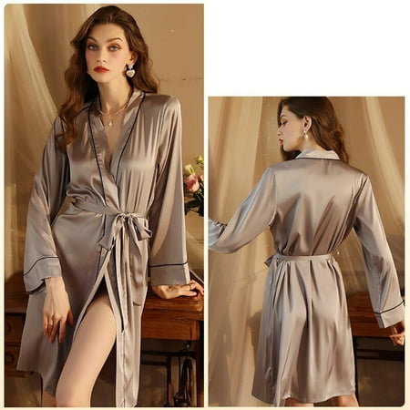

Yuwull Robes For Women Soft Warm Bathrobe for Women Long Comfy Women s Robe Spring And Summer Pajamas Sexy Cardigan Nightgown Gray 6 Clearance