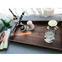 Large Rectangle Black Walnut Wood Ottoman Tray with Handles - 22 x 14 Inches, Handmade Natural Solid Wood Serving Tray