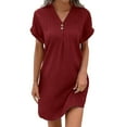 thumbnail image 2 of IDALL Summer Dresses,Casual Dresses Women's Spring And Autumn V Neck Solid Color Pullover Casual Button Dress Petite Dresses,Modest Dresses,Womens Dresses Red Dress S, 2 of 5