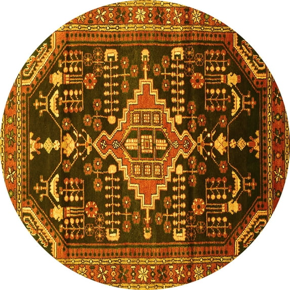 Ahgly Company Machine Washable Indoor Round Persian Yellow Traditional Area Rugs, 8' Round
