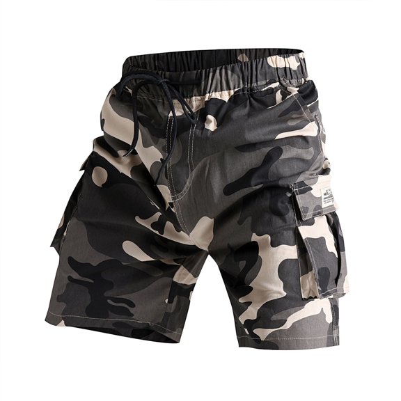 Havenx Men's Camo Cargo Shorts Elastic Waist Drawstring Shorts with Pockets Stretch Pants Athletic Hiking Fishing Hunting Loose Clothes,Zebra S
