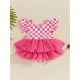 thumbnail image 3 of Newborn Toddler Baby Girl Summer Romper Casual Pink Cotton Dress With Plaid Print Layered Tulle Cute Jumpsuit, 3 of 8