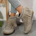 thumbnail image 4 of Quaouag Women Casual Ankle Boots Flat Fringe Mocassion Booties, 4 of 7