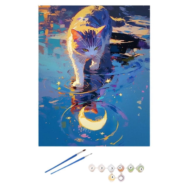 Moon Cat DIY Digital Oil Painting Healing Coloring Painting Oil