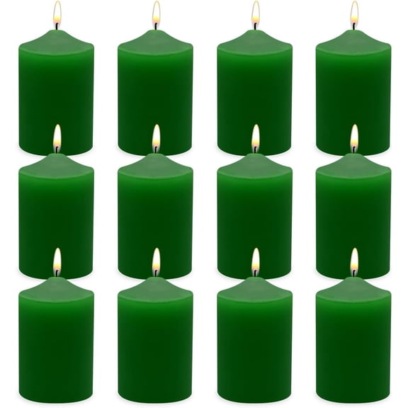 NestE - 12 Pack 2x3 Hand Poured Dripless Pillar Candles, Green Soy Candles