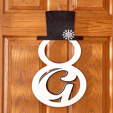 Snowman Letter G Monogram Door Hanger Wall Art Winter Holiday Home