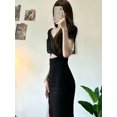 thumbnail image 3 of Vestido negro con abertura Irregular para mujer, ropa de calle elegante con agujeros para fiesta y vacaciones, combina con todo, 3 of 3