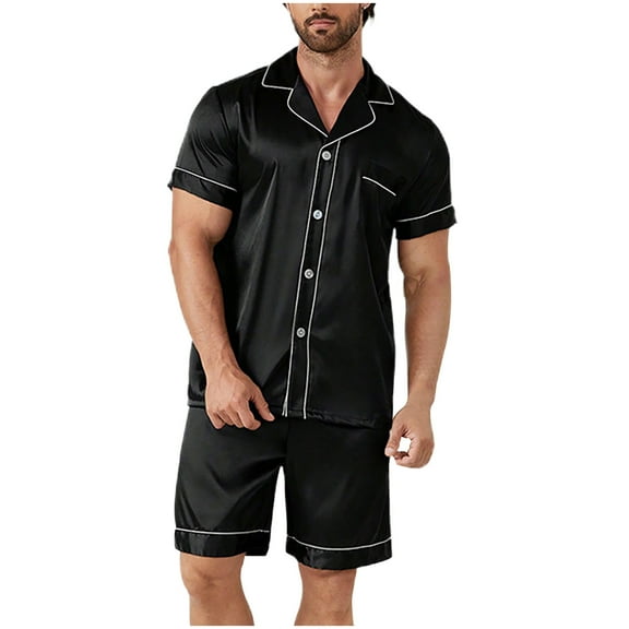 MuZeFu Pajama Set Men Short Sleeve Men's Leopard Print Imitation Silk Pajama Set Thin Short Sleeve Shorts Home Wear