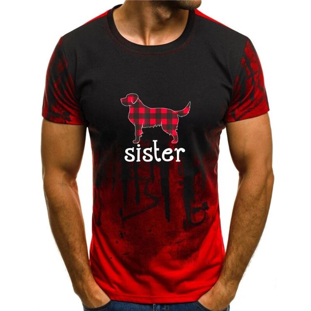 Camiseta de hermana a cuadros rojos-Camiseta de pijama familiar a juego de Navidad Labrador negro-Hombres