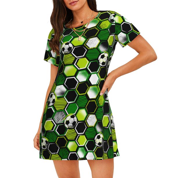 Easygdp Soccer1 Camisón de manga corta para mujer, informal, estampado
