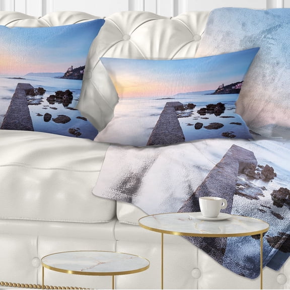 Designart Castiglioncello Bay Concrete Pier - Seascape Throw Pillow - 12x20
