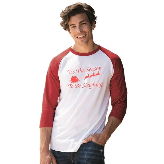 Premium Mens Holiday Tis the Season Three-Quarter Sleeve Raglan Baseball T-Shirt