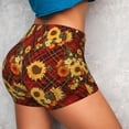 thumbnail image 4 of Fotbe Red Plaid Sunflower Seamless Shorts, Womens Workout Shorts High Waist Stretch Booty Short for Gym/Yoga/Running/Biking-Large, 4 of 9
