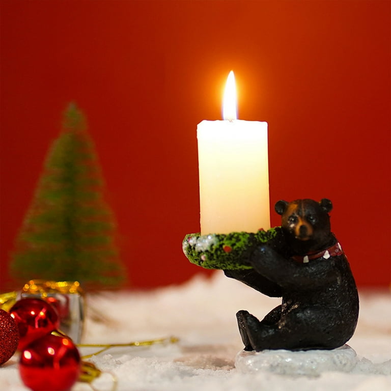 Black Bear Candle Holder Wishing Candlestick Statue Retro Sculpture Votive  Figurine Craft Ornament Candle Stand for Christmas Thanksgiving Halloween