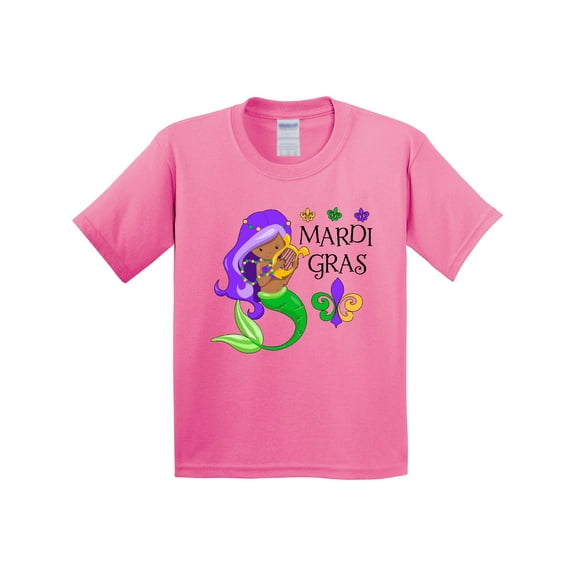 Inktastic Mardi Gras Mermaid with Harp and Beads Youth T-Shirt