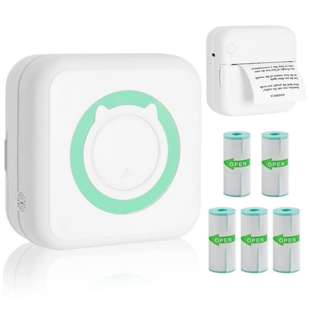 Dnzzs Label Makers Mini Thermal Printer Machine with Tape Pocket Bluetooth Sticker Label Machine Wireless Portable Rechargeable Inkless Label Maker, 5 Rolls Stickers, Green