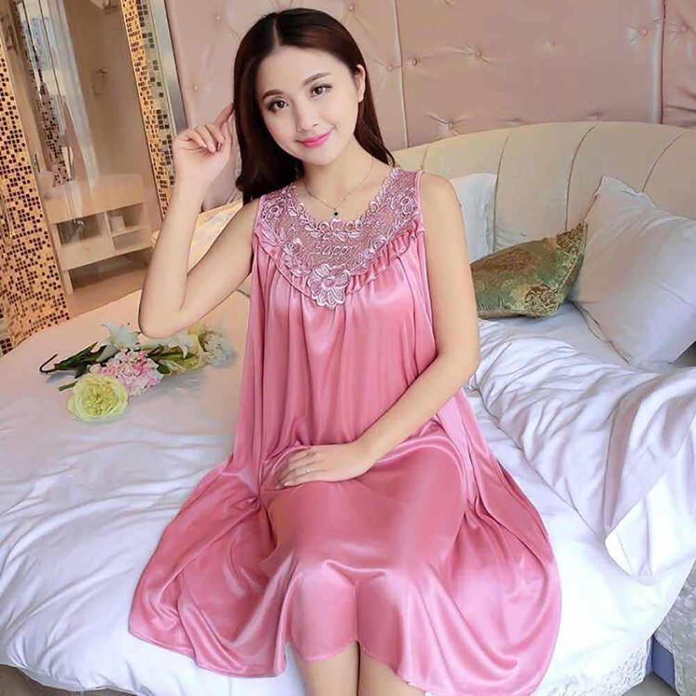 EDTara Women s Plus Size Nightdress Ice Silk Sleeveless Tank Dress Nightgown Walmart