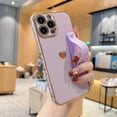 thumbnail image 5 of Electroplated Case for iPhone 14 Pro, Cute Heart Pattern Slim Lightweight Soft Silicone Shockproof Cover with Wristband Kickstand Lens Protection Phone Case for iPhone 14 Pro, Purple, 5 of 7