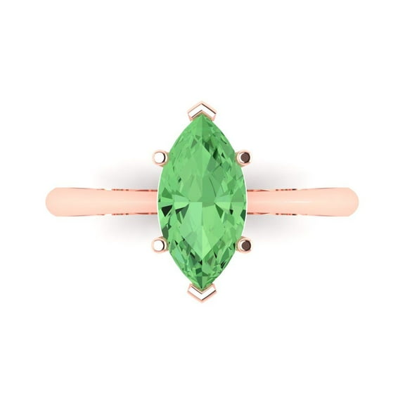 Clara Pucci 14K Rose Gold 1.5ct Green Solitaire Ring for Women