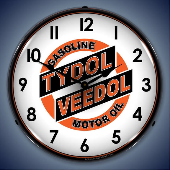 Tydol Veedol Wall Clock, Lighted: Gas / Oil Theme