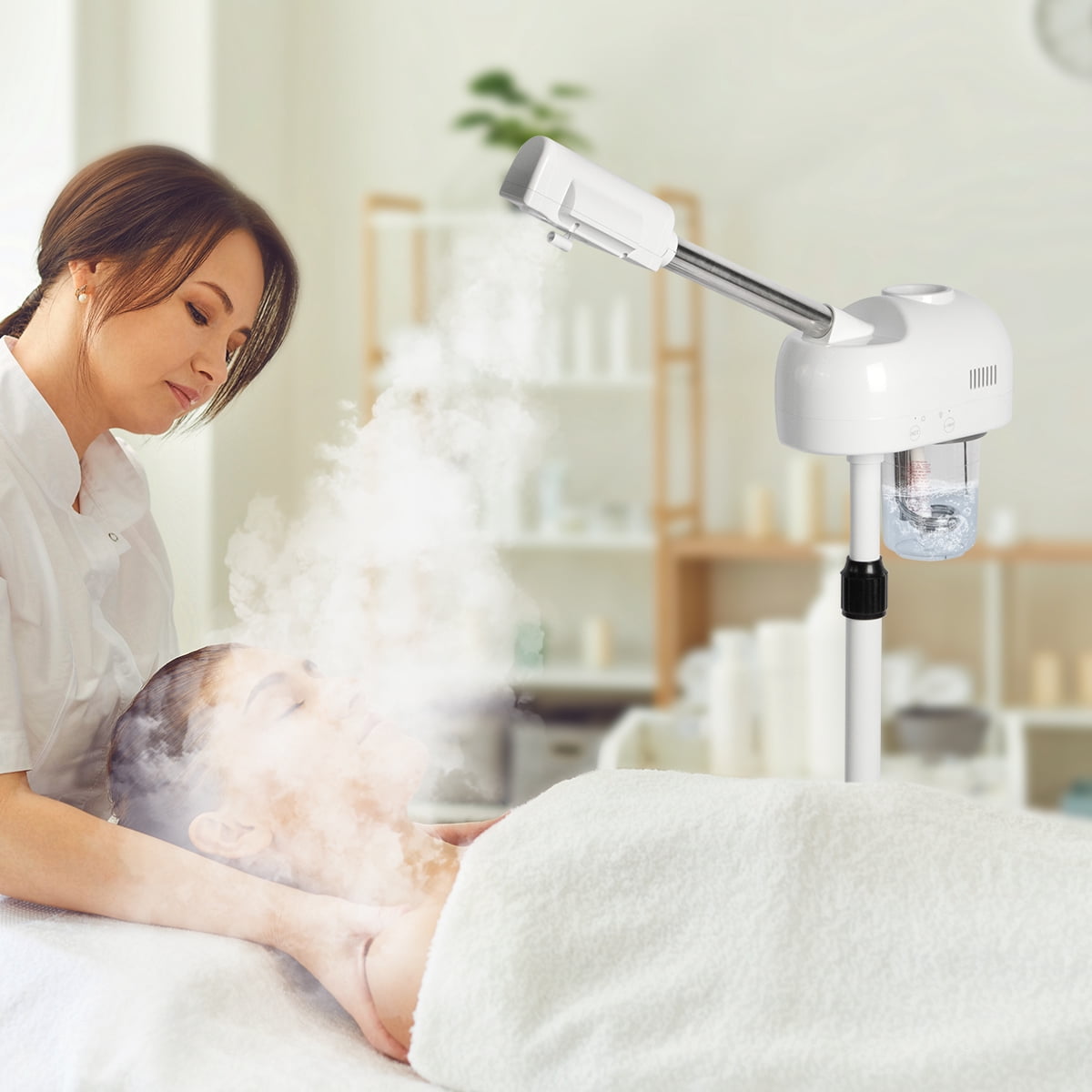 TASALON Professional Facial Steamer, Hot Mist Spray, Vaporizador Facial Steamer for Esthetician, Height Adjustable, SPA at Home, White