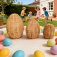 thumbnail image 4 of Oefntac Easter 3PC Easter Handmade Woven Rattan Egg Decor Table Centerpiece Spring Home Garden Festive Durable Gift Display Natural Craft Coffee Color Ornamental, 4 of 8