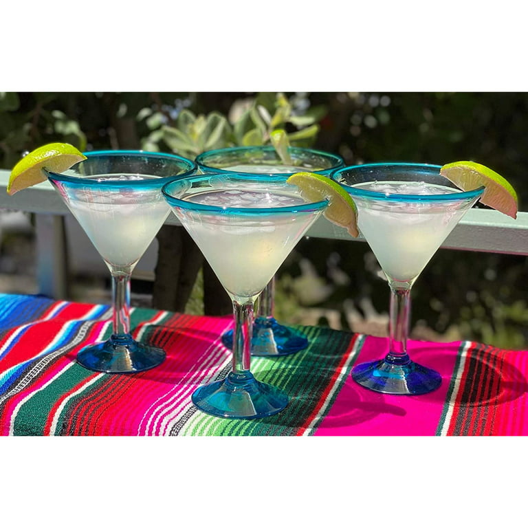 Acopa Tropic 12 oz. Margarita Glass with Blue Rim and Base - 12/Case