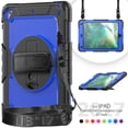 thumbnail image 2 of Case for iPad 6th / 5th Gen (2018 2017) / iPad Air 2 / iPad Pro 9.7 inch with Screen Protector, 360 Degree Rotating Kickstand Hand Strap Shockproof Cover with Shoulder Strap, Dark Blue PC, 2 of 7