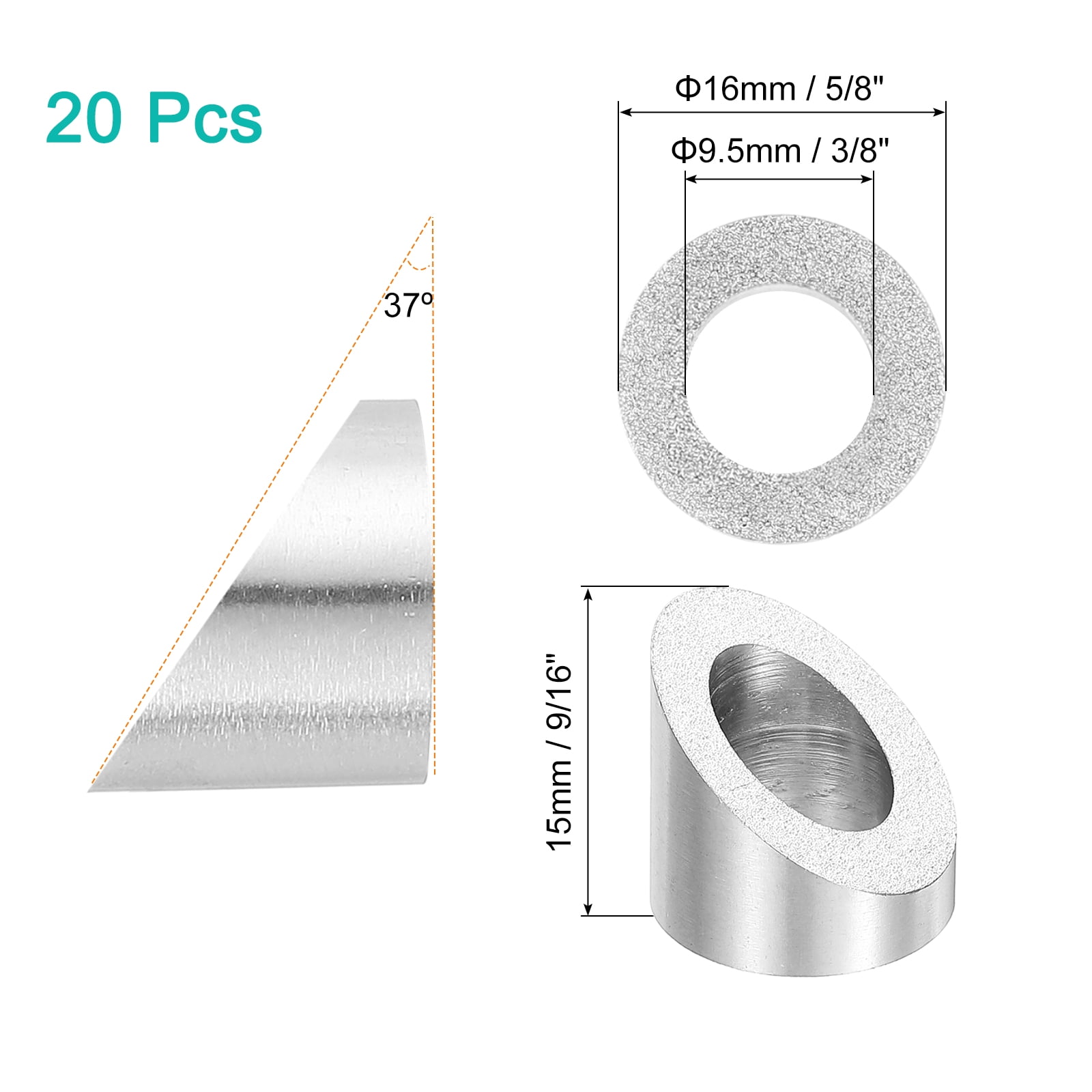 Uxcell 20 Pack 3/8 Inch 37 Degree Angle Beveled Washer, Silver