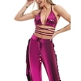thumbnail image 3 of Women's Long Pants Outfits, Solid Color Halter Bandage Bra Tops + Tassel Decor Pants Shining Set, 3 of 5