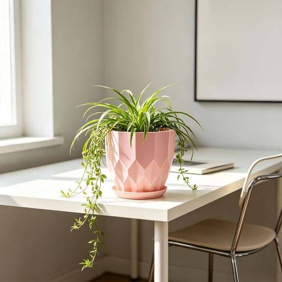 PEONAVET Plastic Planters for Indoor Plants 5.5" Round Plant Pot with Drainage Holes and Trays for Home Garden Decor(Pink)
