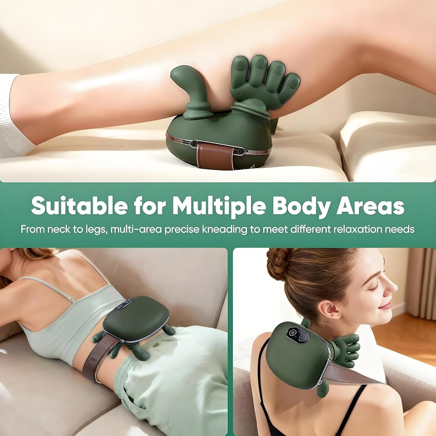 Neck Massager with Fingers,Rechargeable Heated Massager with 4D Bionic Fingers,Adjustable Low/High Heat & 3 Massage Speeds with Adjustable Straps,Secure Fit for Neck,Back,Arms,Legs Pain Relief