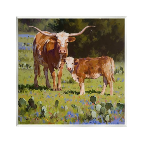 Baby Calf Longhorn Cattle Scene Animals & Insects Painting Unframed Art Print Wall Art
