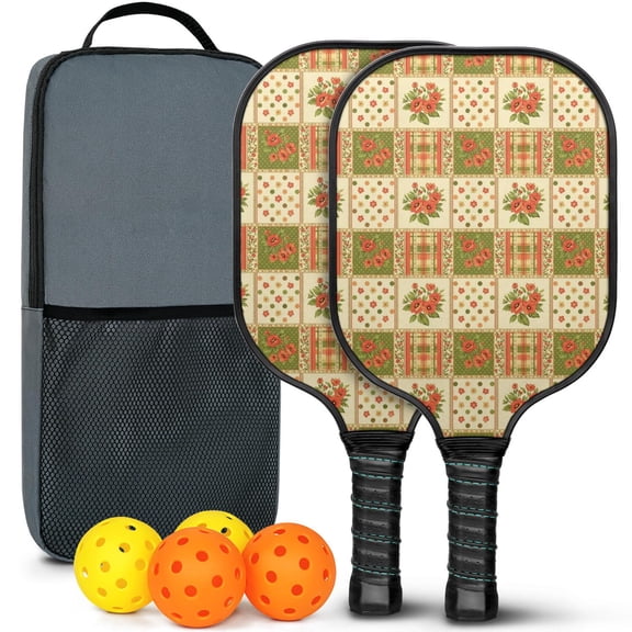 Pickleball Paddles Set,Pioneer Flower Floral Print Pattern Fiberglass Surface Pickleball Racket Set with 2 Indoor Outdoor Pickleball Balls and Pickleball Bag,Pickle-ball Equipment