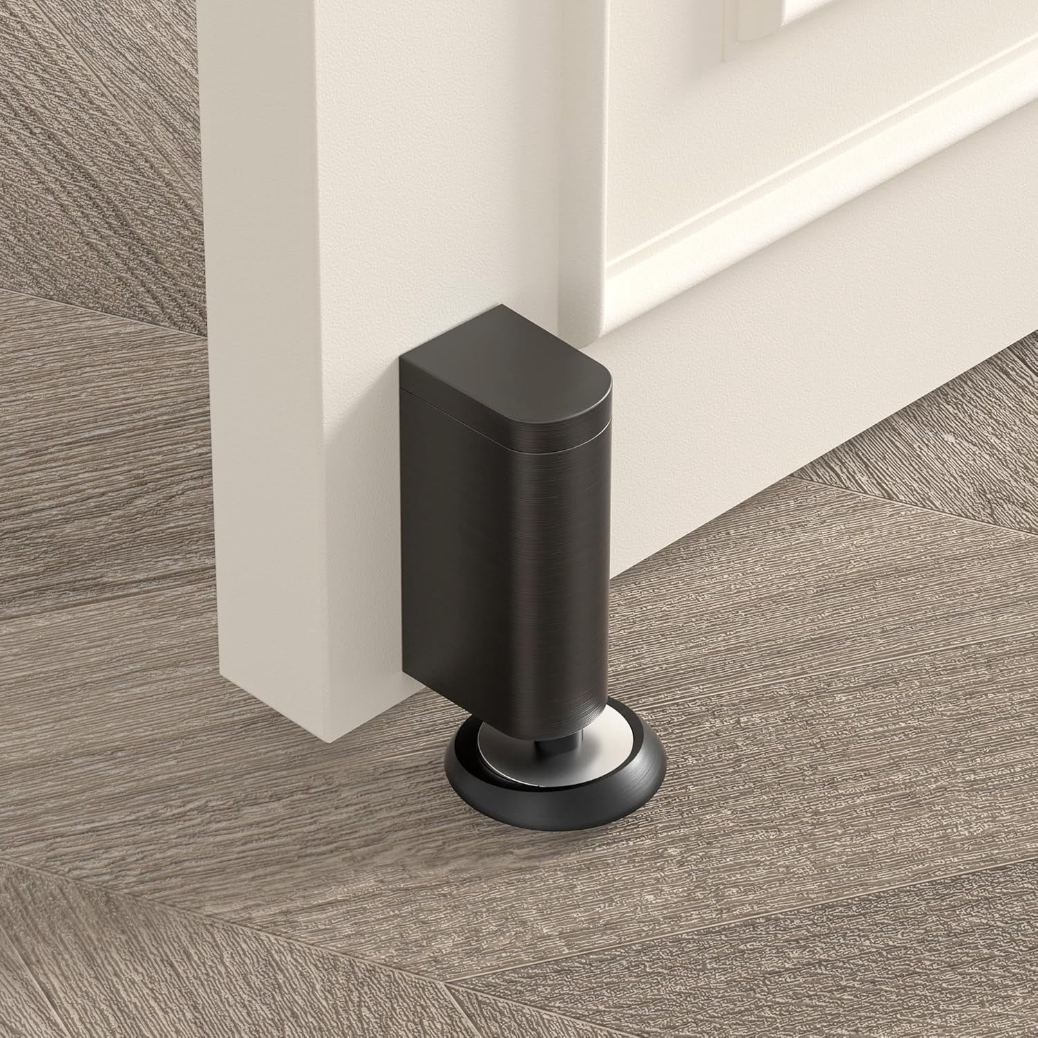 JJEAN-Windproof Magnetic Door Stoppers No Drilling Door Stop Strong Magnet Keep Door Open Door Catch Holder Wall Protect with Screws and 3M Adhesive, Matte Black, 1 Pack