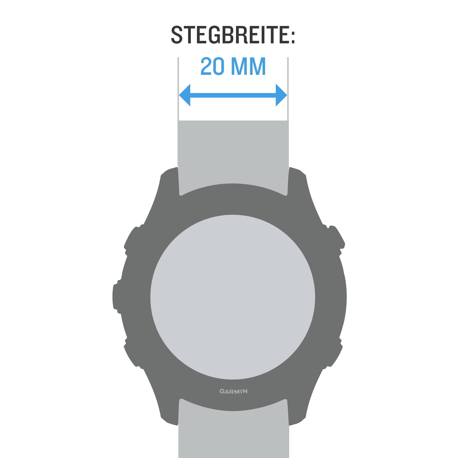 Garmin Quick Release 20mm, Silicone Band - Granite Blue with Black Hardware