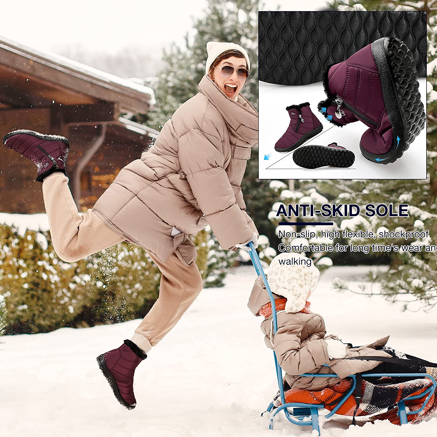 Womens Snow Boots Waterproof Ankle Boots Comfortable Keep Warm Winter Shoes for Women - image 4 of 8