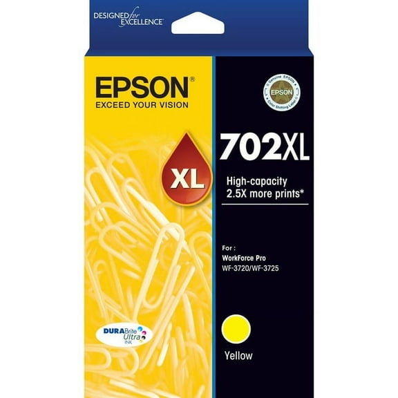 Epson 702 DURABrite Ultra Ink High Capacity Yellow Cartridge (T702XL420) Works with WorkForce Pro WF-3720, WF-3730, WF-3733