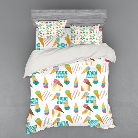 Ambesonne Ice Cream Bedding Set 4 Pcs, Geometrical Graphic, Queen, Multicolor