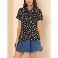 thumbnail image 6 of MODA NOVA Juniors Summer Top Tie Bow Neck Short Sleeve Floral Print Blouse Black Orange-Floral S, 6 of 7