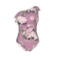thumbnail image 4 of Yiaed Rose Flowers Print Women One Piece Swimsuits Tummy Control One Shoulder Bathing Suits Pattern Ruffle Swimwear-Small, 4 of 8