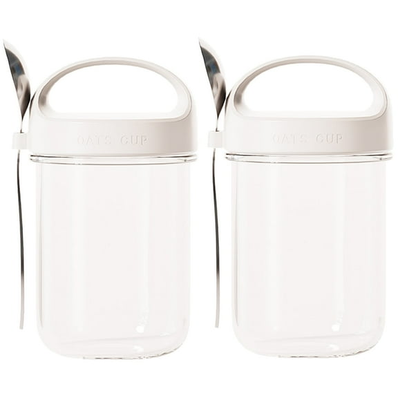 2Pack Overnight Oats Containers with Lids and Spoons,14 oz Airtight Oatmeal Container,Mason Jars with Lid for Cereal,Milk,Fruit,Yogurt,On The Go Container,Salad Jars,Glass Jars-White