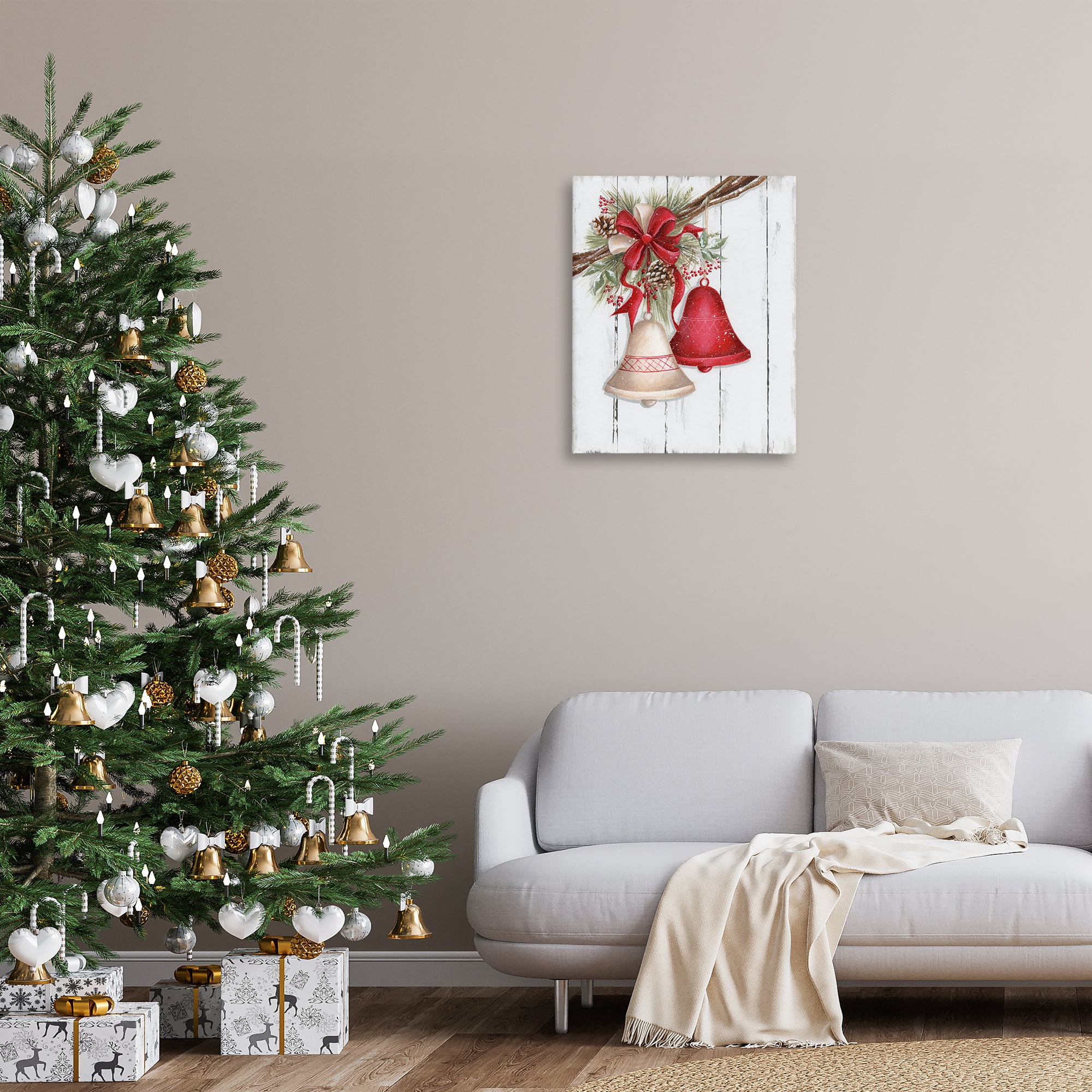 Stupell Industries Rustic Winter Bells Holiday Painting Gallery Wrapped Canvas Art Print Wall Art, 24 x 30
