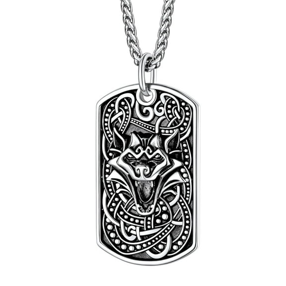 [Clearance]Celtic Dog Tag Wolf Pendant Necklace for Men Women Hip Pop Jewelry Vintage Stainless Steel Gift