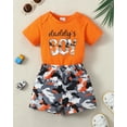 thumbnail image 2 of Kucnuzki Newborn Baby Boys Summer Outfits 0-3 Months Casual Clothing Sets Short Sleeves Letter Print Romper Top Camouflage Print Shorts Sets 2pcs Orange, 2 of 8
